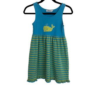 Orient Expressed Inc Blue Green Striped Polka Dot Whale Sleeveless Dress Girls 8